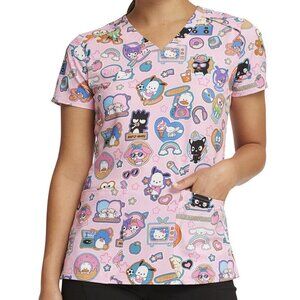 Hello Kitty | Women's Pink V-Neck Medical Scrubs Tooniforms Top (Size 2XL)